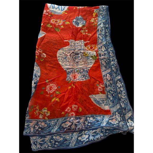 NWT One Hundred Stars Orange Floral Blue Asian Vase Shawl/Scarf Modal Viscose - Picture 1 of 8